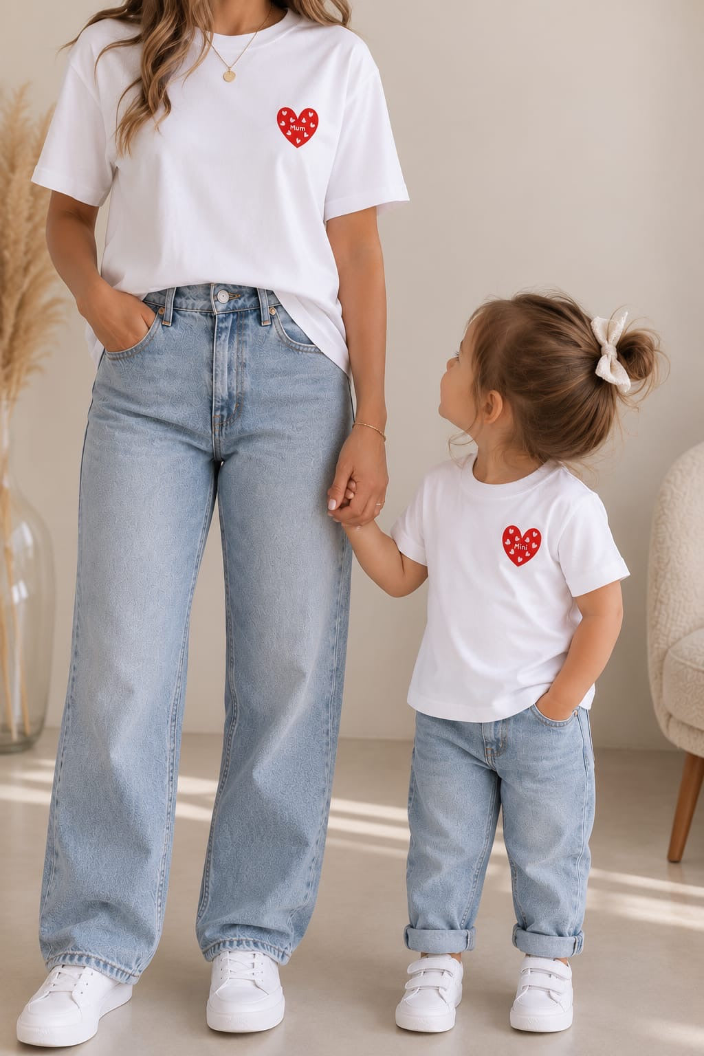 Pack T-shirts Maman & Enfant « Cœur Rouge & Rose »