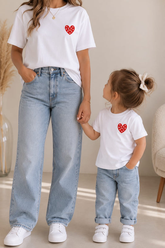 Pack T-shirts Maman & Enfant « Cœur Rouge & Rose »