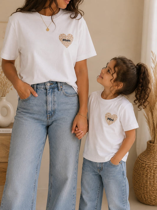 Pack T-shirts Maman & Enfant « Cœur Léopard Beige»