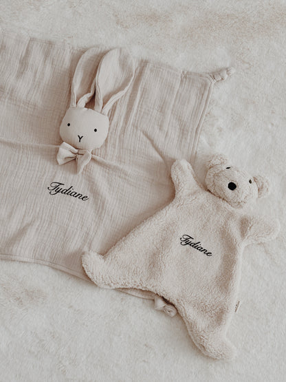 Doudou plat bébé en polaire – Tête d’ourson