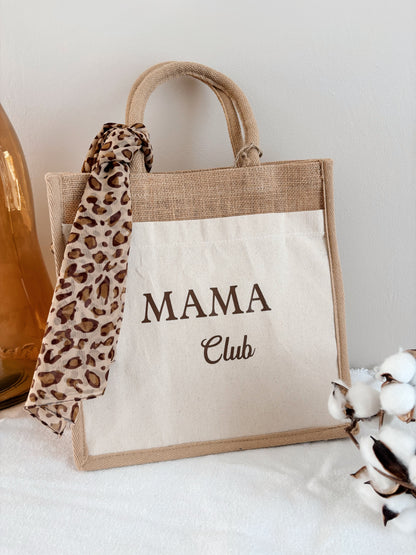 Sac jute " Mama club" foulard léo