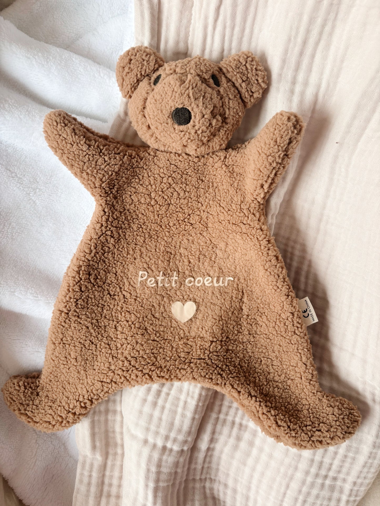 Doudou plat bébé en polaire – Tête d’ourson