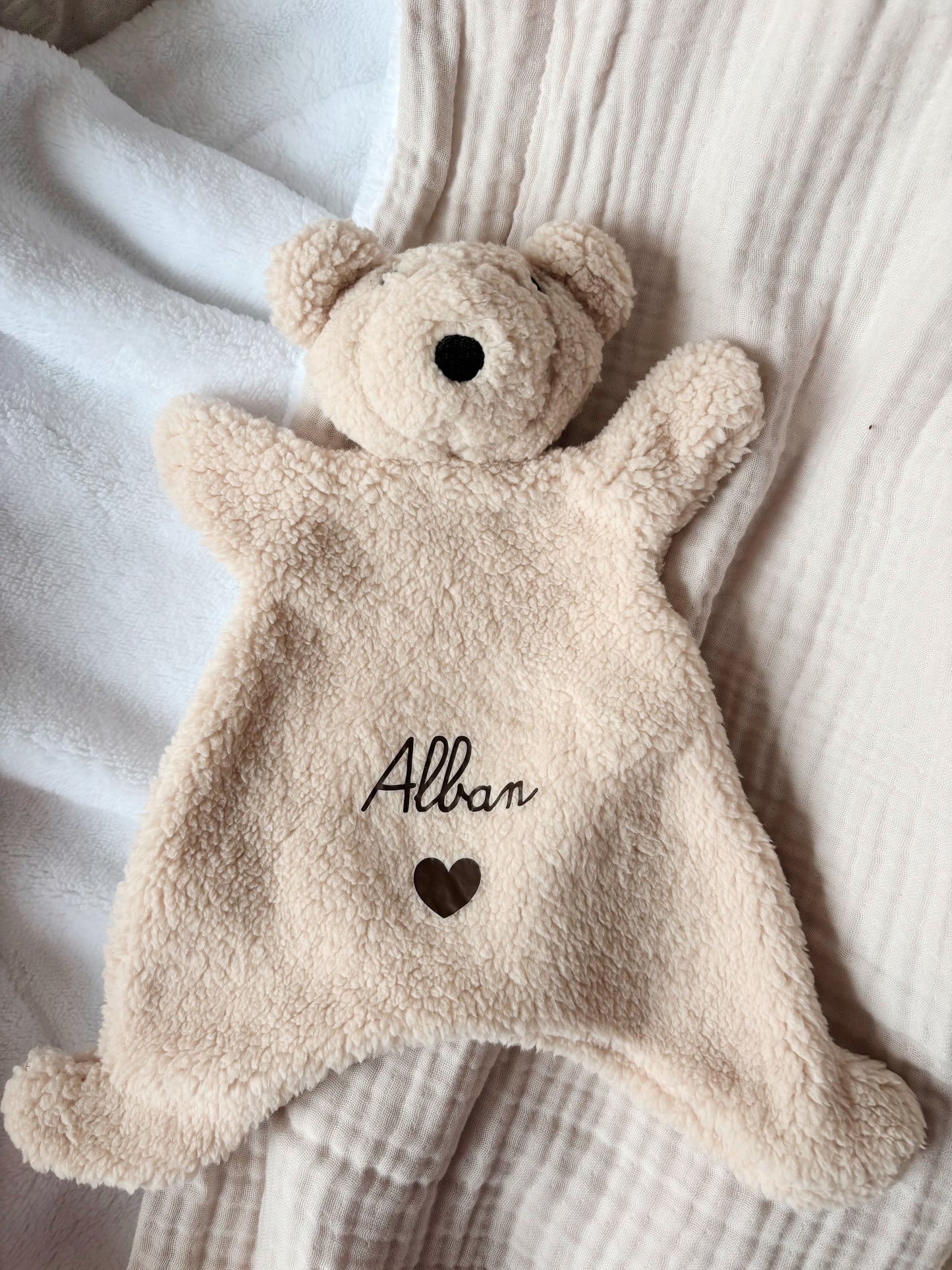 Doudou plat bébé en polaire – Tête d’ourson
