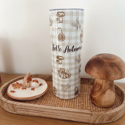 Tumbler personnalisé Automne beige & vichy – 600 ml