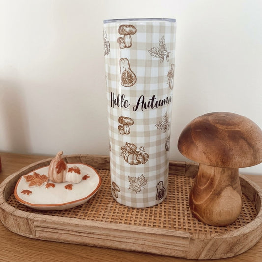 Tumbler personnalisé Automne beige & vichy – 600 ml